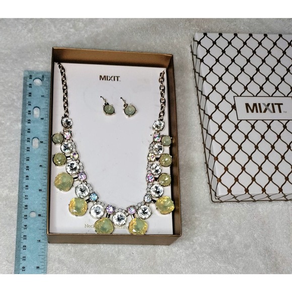 MixIt Necklace Earrings Box Set Retro Jewelry Statement Mix It Lemon Yellow Gold - Picture 10 of 15